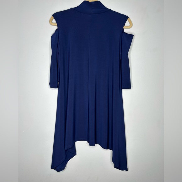Clara Sun Woo Blue Mock Neck Open Shoulder 1/2 Sleeve Knit  Tunic Size‎ XS (4-6) - Picture 1 of 10